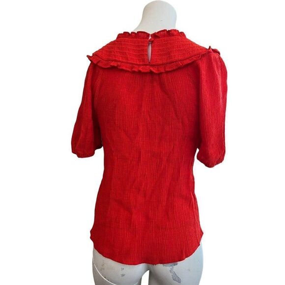 THML Ladies M Bright Orange Coral Gauze Blouse Bohemian Peasant Top Anthropologi - Picture 4 of 6